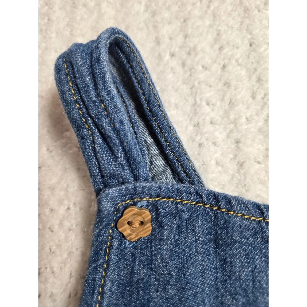 Old Navy Girls 4T Blue Denim Pinafore Jumper Dress Flower Buttons Pocket